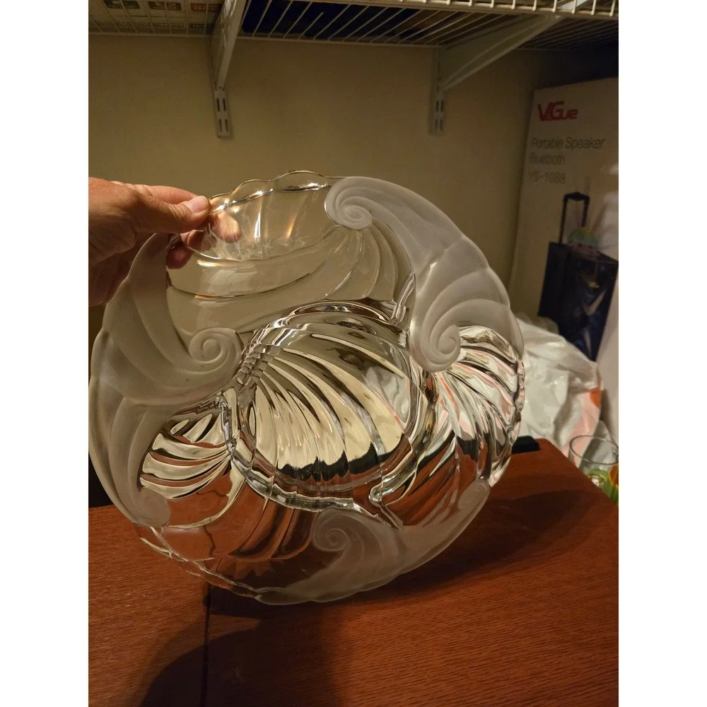 Vintage Art Deco‎ Frosted Clear Glass Shell Scroll Divided Serving Platter Tray